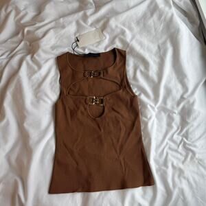 Zara Brown Top With Buckle Detail Cut out Knit Top